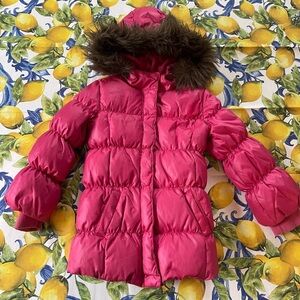Baby Gap hot pink 5T faux fur lined hoodie down puffer coat with pockets